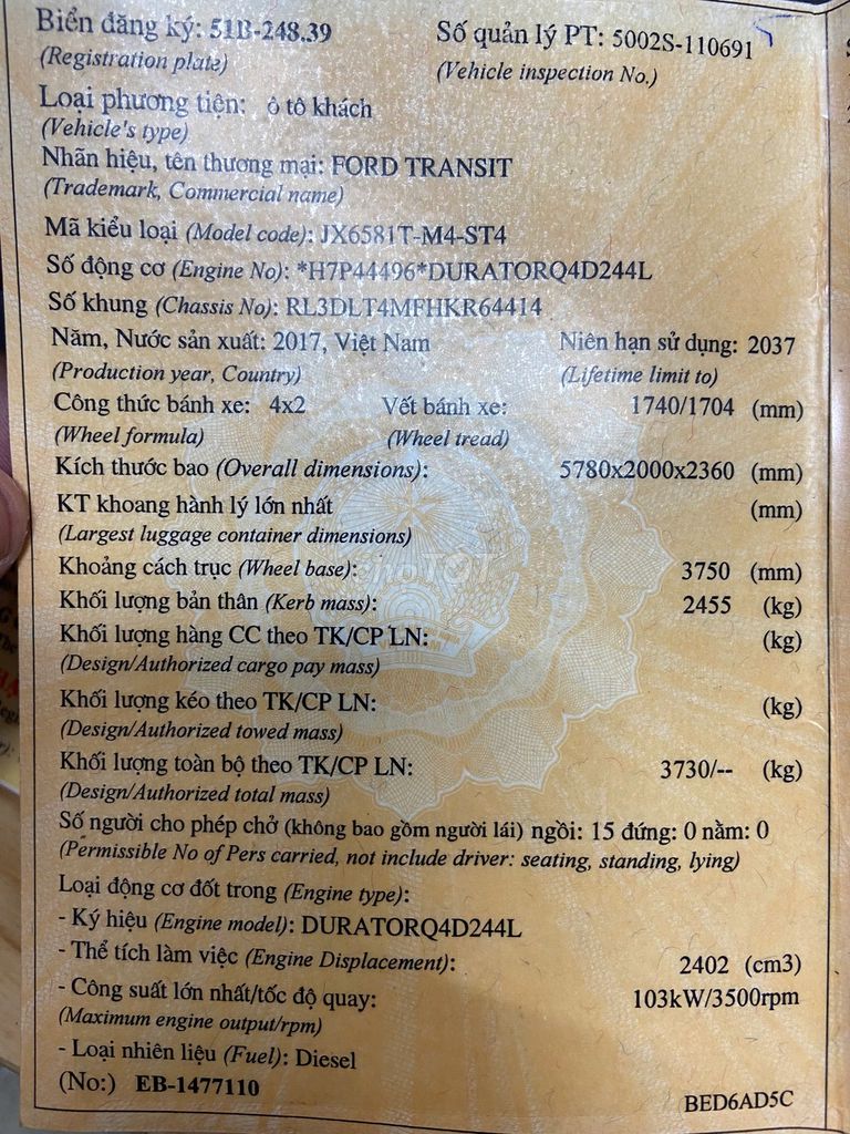 Ford Transit 2017 Luxury - 57940 km. Mua bán Ô tô tại Thành phố Thủ Đức Tp Hồ Chí Minh được đăng bởi Quý Lê hình 1