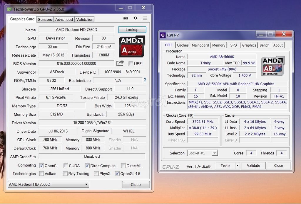 Bộ AMD A8-5600K 4 nhân 3.6,Ram 10G, mạnh, giá rẻ