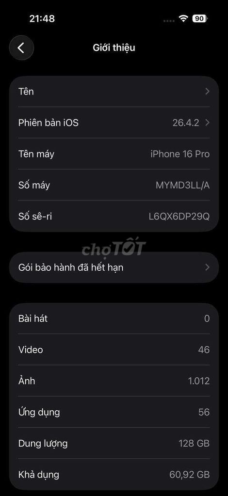 iPhone 16 Pro 128GB Titan tự nhiên. Mua bán Điện thoại tại Quận Liên Chiểu Đà Nẵng được đăng bởi Ngô Văn Thiện hình 1
