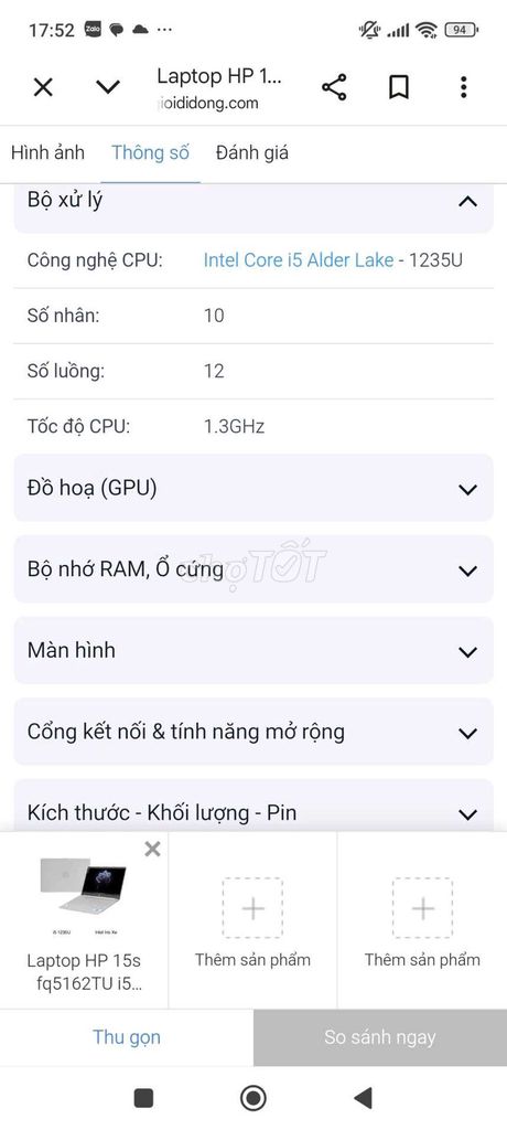 HP 15s fq5162TU i5-1235U 15.6 inch 8GB/512GB. Mua bán Laptop tại Thị xã Tân Uyên Bình Dương được đăng bởi Anh Ngô hình 1