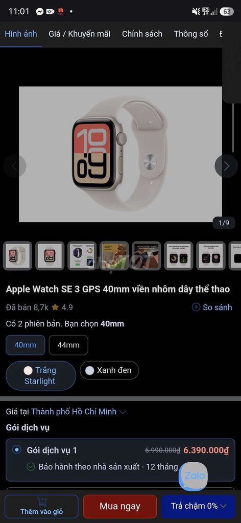 Apple Watch SE 3 40mm Trắng Starlight. Mua bán Thiết bị đeo thông minh tại Thành phố Bến Tre Bến Tre được đăng bởi 787 boeing hình 1