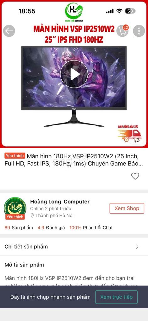 Màn hình VSP IP2510W2 25 inch Full HD 180Hz Đen. Mua bán Phụ kiện (Màn hình, Chuột...) tại Quận Bắc Từ Liêm Hà Nội được đăng bởi Ngô Thế Vinh hình 1