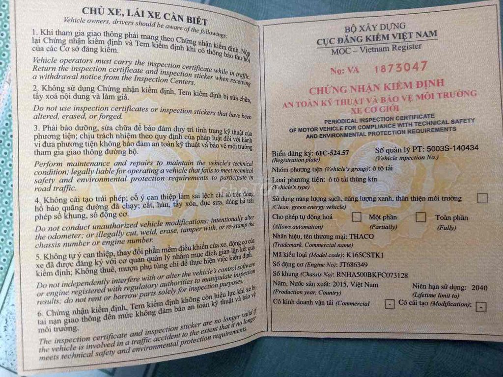 Xe KIA K165 đời 2015 2.3 tấn, Xe bao đẹp như hình. Mua bán Xe tải, xe ben tại Huyện Hòa Thành Tây Ninh được đăng bởi Thị Liên hình 5