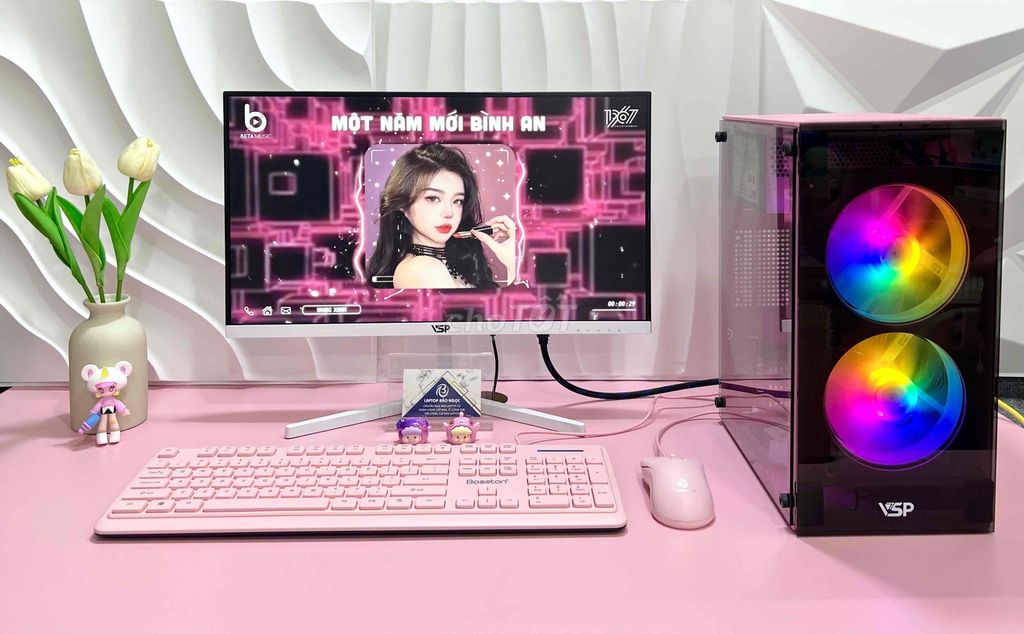 Bộ PC trắng hồng i5 màn 22” full viền chơi game ok