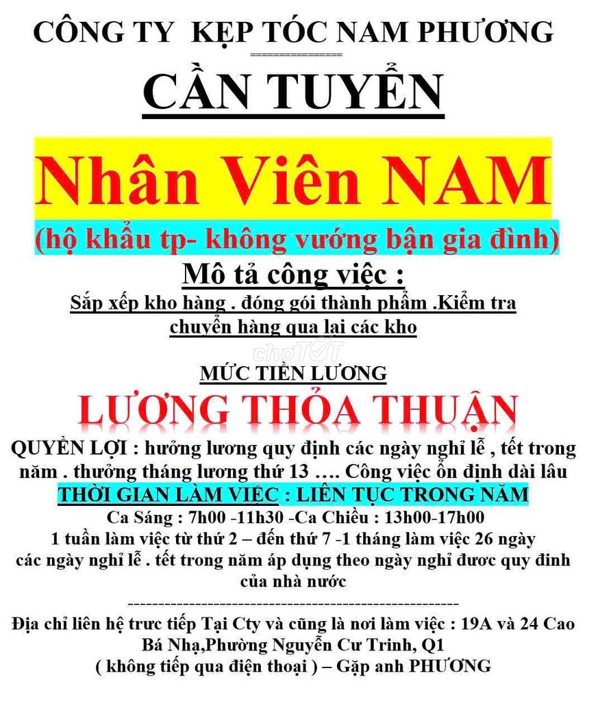 Công Ty Kẹp Tóc Nam Phương Cần Tuyển