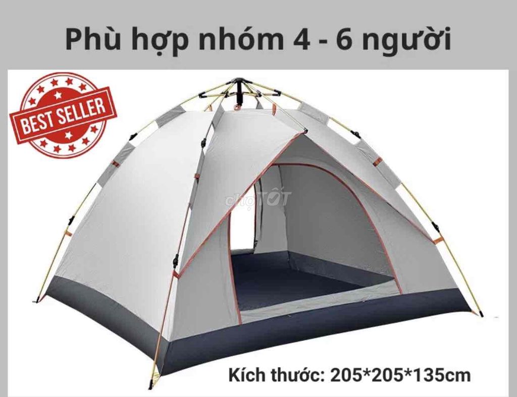 Lều cắm trại 4-6 người Xám trắng chống thấm