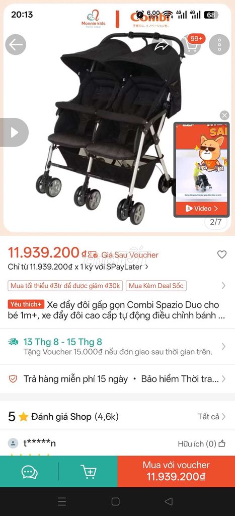 Pass lại Xe đẩy đôi Combi Spazio Duo Đen mới 90%. Mua bán Mẹ và bé tại Quận 12 Tp Hồ Chí Minh được đăng bởi Max9999 hình 1