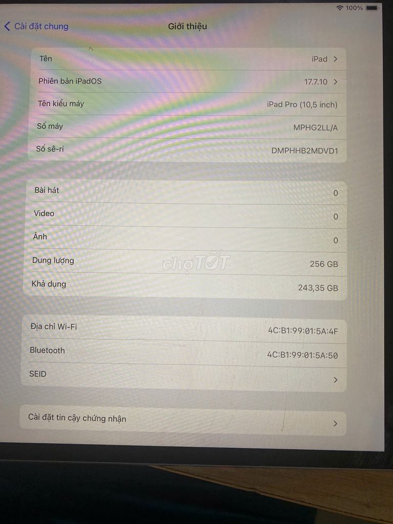 Apple iPad Pro 10.5 inch 256GB Bypass Icloud. Mua bán Máy tính bảng tại Huyện Chư Sê Gia Lai được đăng bởi nguyễn văn linh hình 1