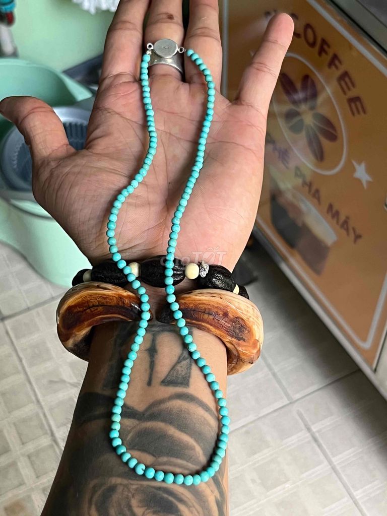 Dây chuyền đá ngọc lam turquoise 4ly chốt bạc độc