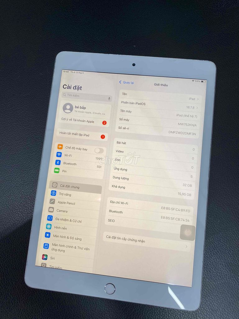 Apple iPad Gen 7 32GB Bạc. Mua bán Máy tính bảng tại Huyện Xuyên Mộc Bà Rịa - Vũng Tàu được đăng bởi lun hình 1