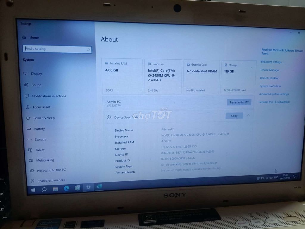 Sony VPCEG2F/FM i5-2430M 4GB/128GB. Mua bán Laptop tại Quận Gò Vấp Tp Hồ Chí Minh được đăng bởi Kim Anh hình 1