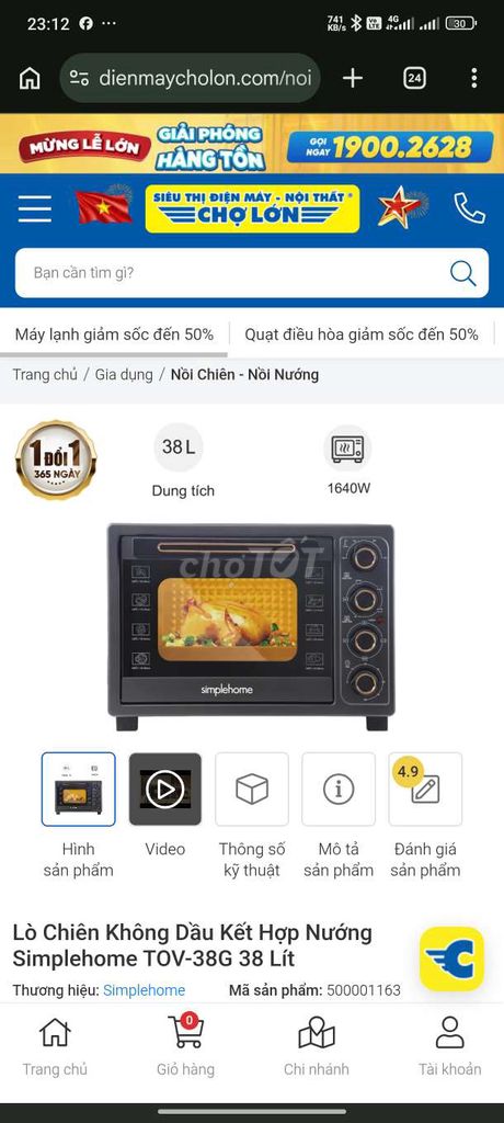 Lò nướng Simplehome TOV-38G 38 Lít. Mua bán Bếp, lò, đồ điện nhà bếp tại Huyện Chợ Gạo Tiền Giang được đăng bởi Vắtt hình 1