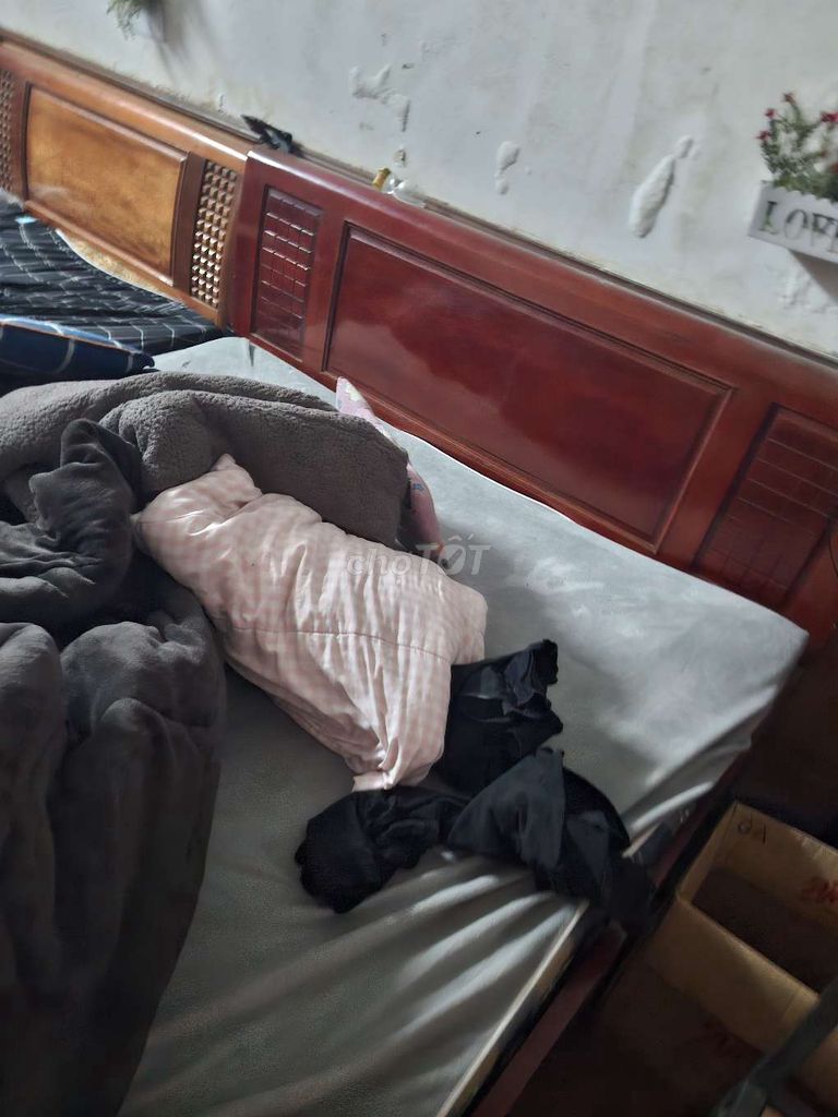 Thanh lý giường gỗ thịt xoan đào 1m6×2m cả đệm