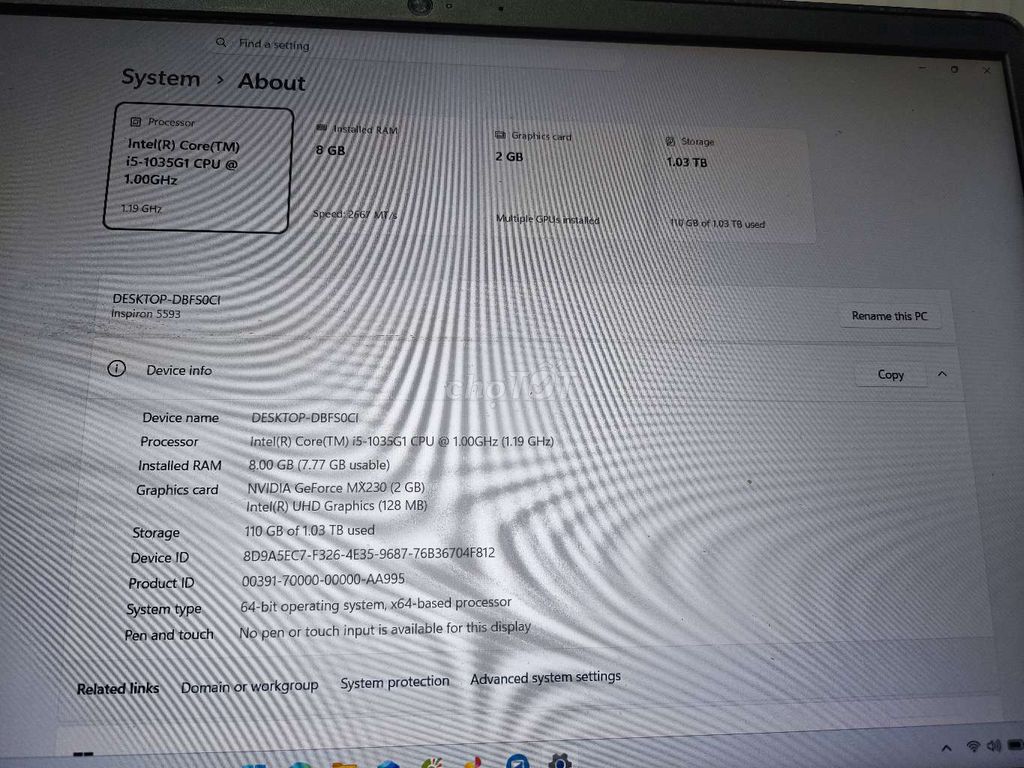 Dell Inspiron 5593 i5-1035G1 8GB/1TB MX230 Bạc. Mua bán Laptop tại Huyện Tân Trụ Long An được đăng bởi Tính Đỗ hình 1
