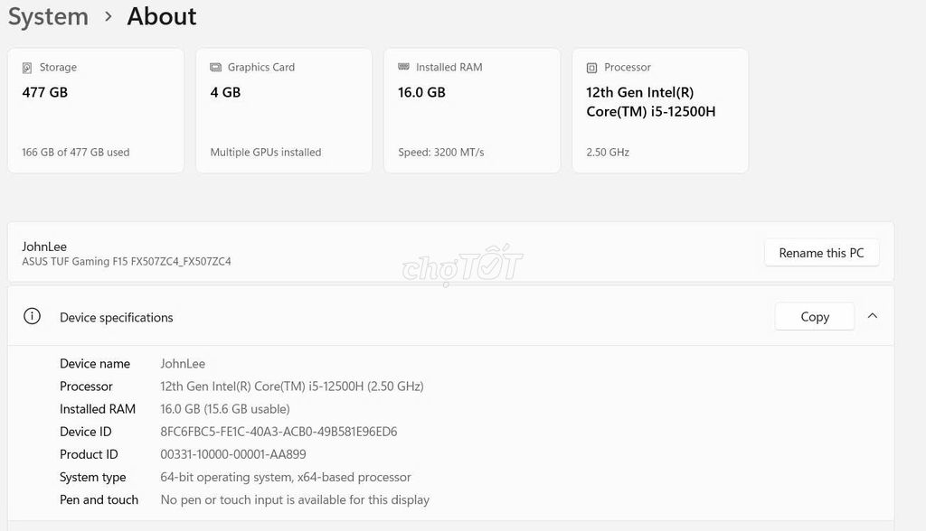 ASUS TUF Gaming F15 i5-12500H 16GB/512GB RTX 3050. Mua bán Laptop tại Huyện An Dương Hải Phòng được đăng bởi Dung le viet hình 1