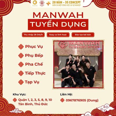 CẦN TUYỂN NV PHA CHẾ, PHỤC VỤ, PHỤ BẾP