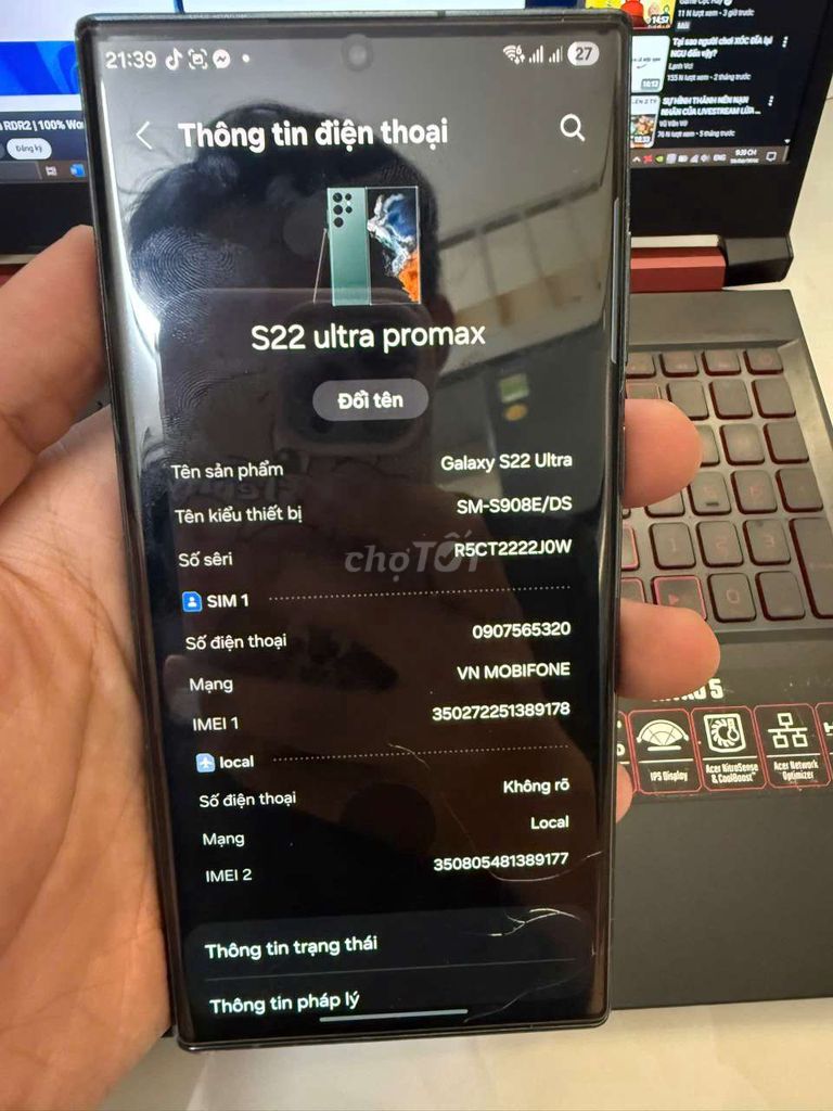 Samsung s22 ultral 12/256. Mua bán Điện thoại tại Quận Tân Phú Tp Hồ Chí Minh được đăng bởi Nguyễn Quốc Thái hình 1
