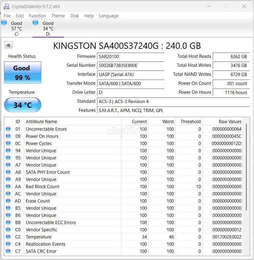 Trade SSD Kingston A400 240GB x2. Mua bán Linh kiện (RAM, Card...) tại Quận Hải Châu Đà Nẵng được đăng bởi Thanh Nguyen hình 1