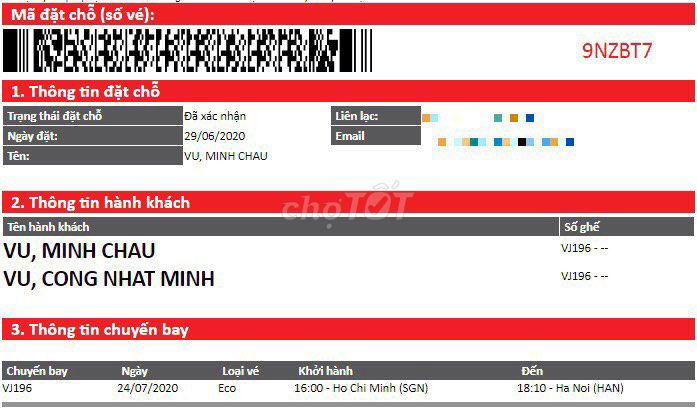 0986137109 - Nhượng gấ 2 cặp vé khứ hồi HAN-SGN đi 17/7 về 24/7