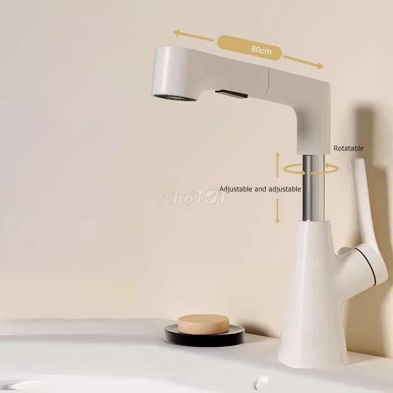 Vòi lavabo nóng lạnh có thể kéo, xoay, nâng hạ