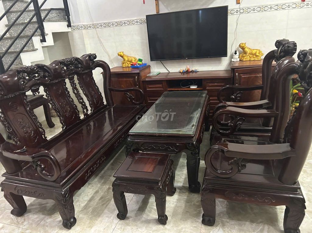 Thanh lý bộ bàn ghế sofa gỗ mun Nam Phi 5 món