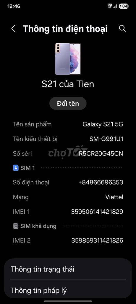 Samsung Galaxy S21 5G 8GB/128GB Tím. Mua bán Điện thoại tại Quận 7 Tp Hồ Chí Minh được đăng bởi Nguyễn Hữu Tiền hình 1