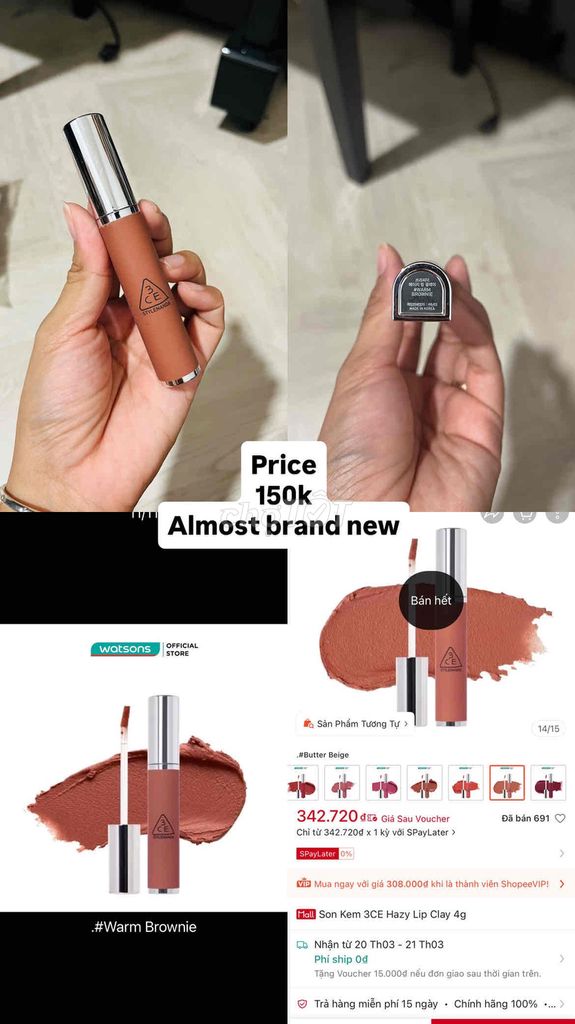 Son kem 3CE Hazy Lip Clay Warm Brownie. Mua bán Phụ kiện thời trang khác tại Thành phố Thủ Đức Tp Hồ Chí Minh được đăng bởi Hồ Trúc Ly hình 1