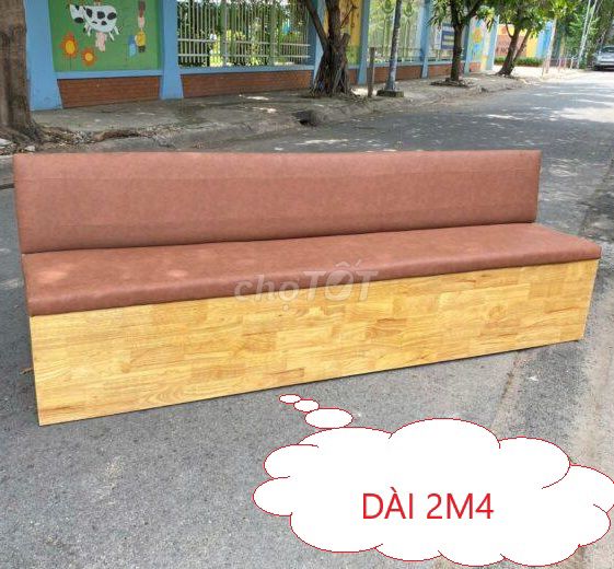 Băng Ghế sofa nệm bọc da màu nâu khung gỗ