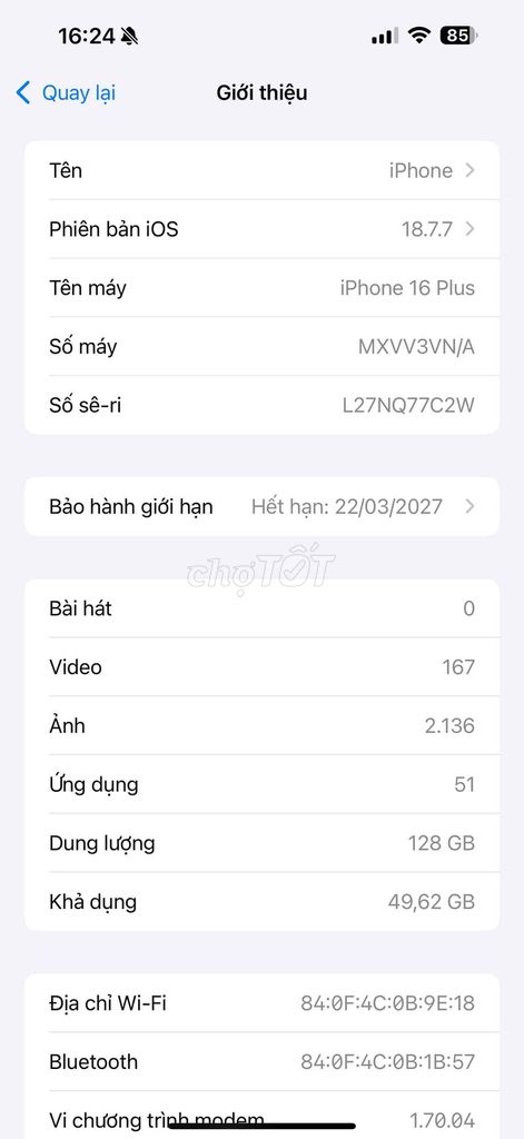 iPhone 16 Plus 128GB Đã sử dụng. Mua bán Điện thoại tại Quận Phú Nhuận Tp Hồ Chí Minh được đăng bởi Bảo hình 1