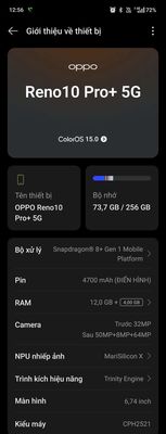 Reno 10pro plus ram 12 +12 mở rộng. Mua bán Điện thoại tại Thị xã Phú Mỹ Bà Rịa - Vũng Tàu được đăng bởi tien