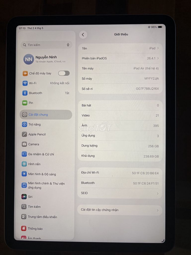 Apple iPad Air 4 256GB Xám. Mua bán Máy tính bảng tại Huyện Gia Lâm Hà Nội được đăng bởi ninh hình 1