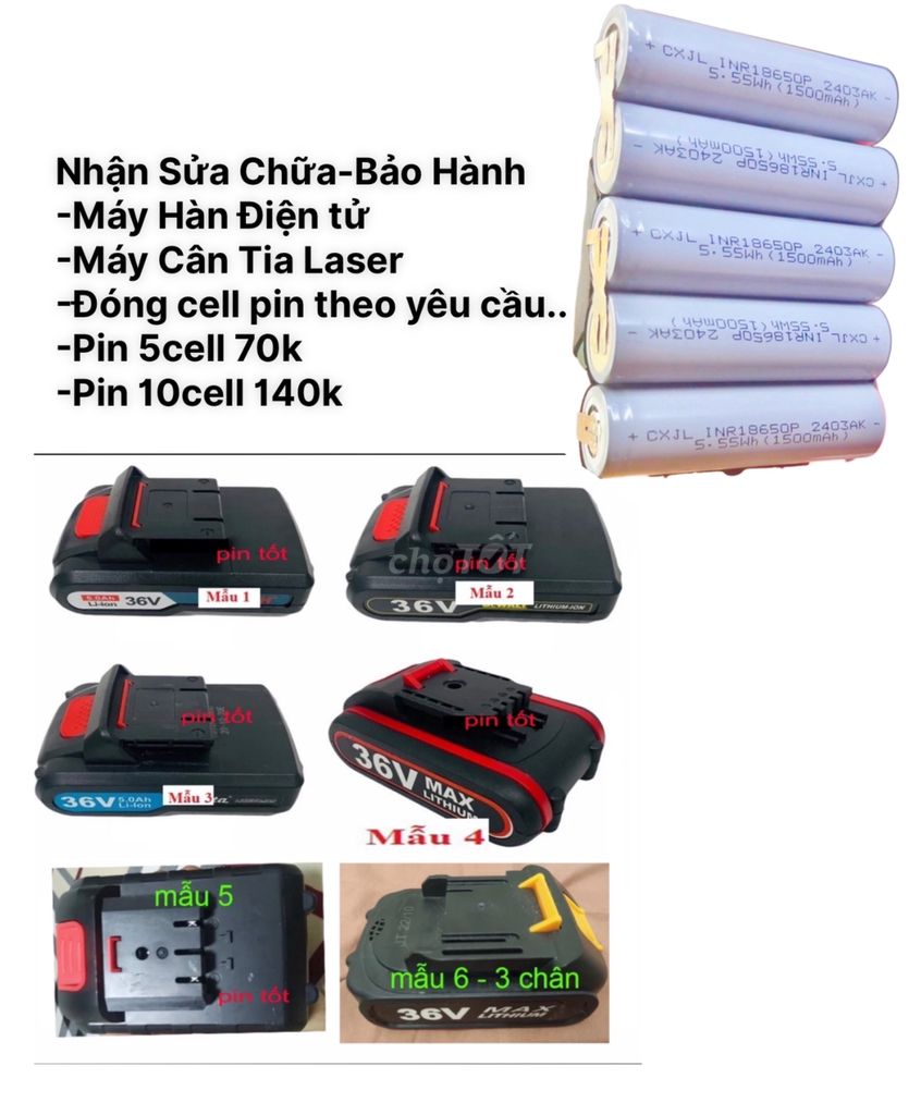 Đóng 5Cell Pin18650 xám 1500mah xả cao không ngắt.