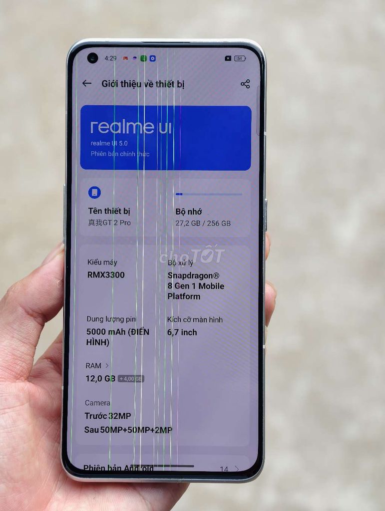 realme gt 2 pro ram 12 bộ nhớ 256 máy sọc màn hình