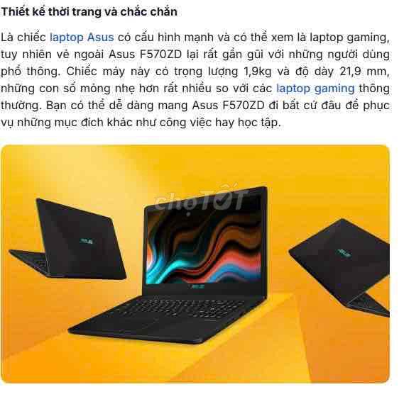 Laptop Asus F570 Ryzen 5/8GB/SSD256/RTX1050 4GB. Mua bán Laptop tại Thành phố Ngã Bảy Hậu Giang được đăng bởi quang hình 1