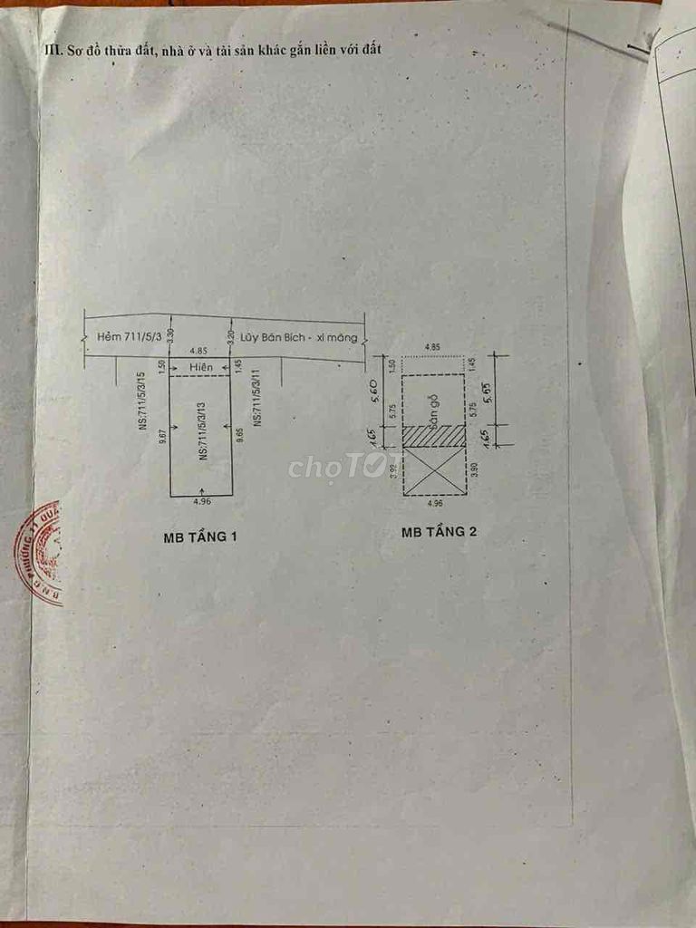 nhà trong hẽm + diện tích dất 54,6 m + phòng ngủ 2 + 2 tolet n