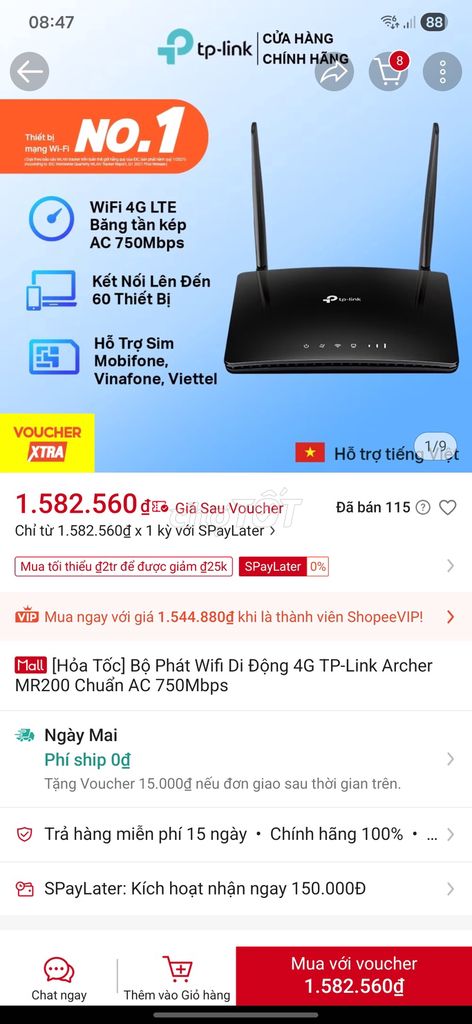 Bộ phát WiFi 4G TP-Link Archer MR200. Mua bán Phụ kiện (Màn hình, Chuột...) tại Quận Hoàn Kiếm Hà Nội được đăng bởi Thành Lê hình 1