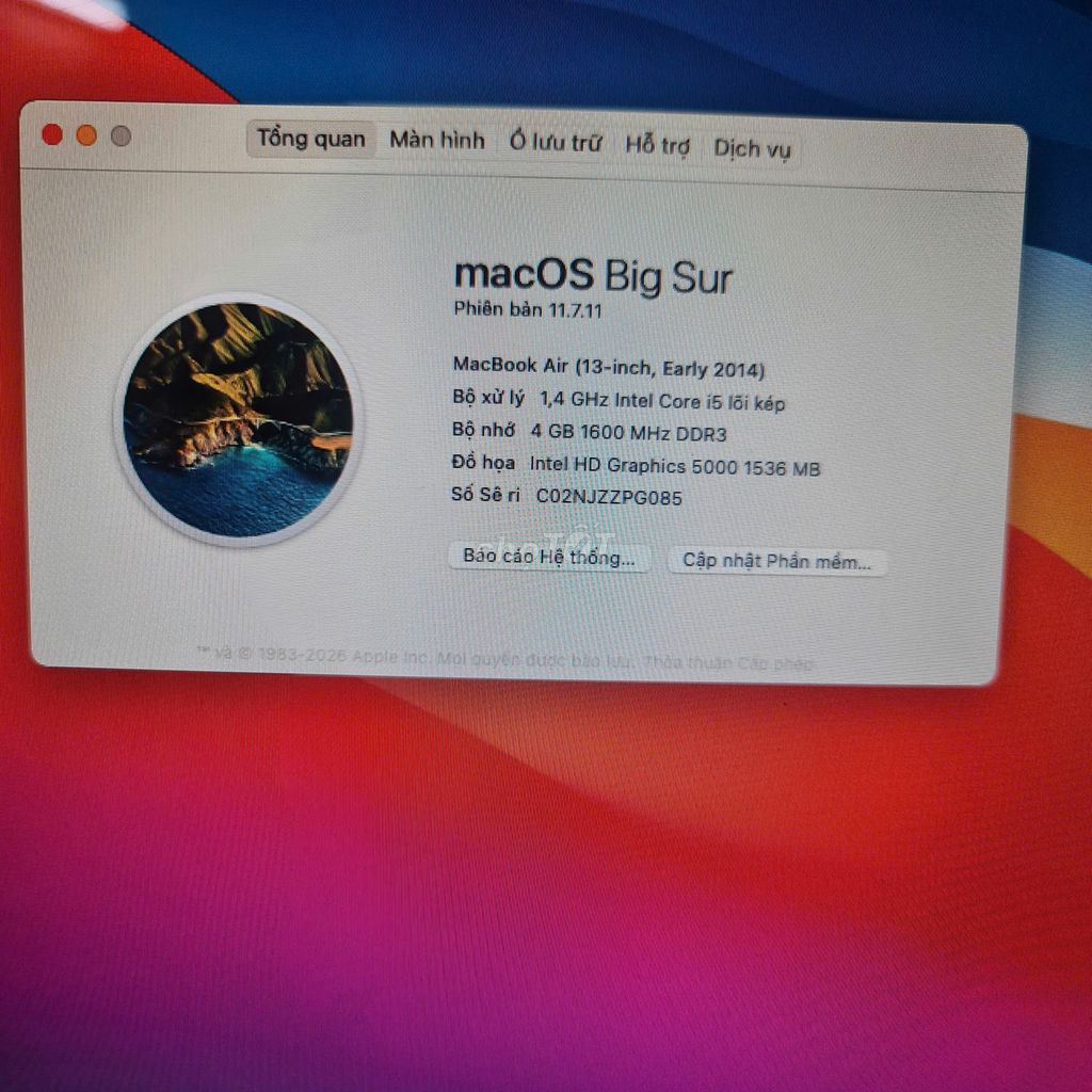 Apple Macbook Air 2014 i5 13.3 inch 4GB/128GB Bạc. Mua bán Laptop tại Quận Hoàn Kiếm Hà Nội được đăng bởi PHAN TRỌNG THỊNH hình 1