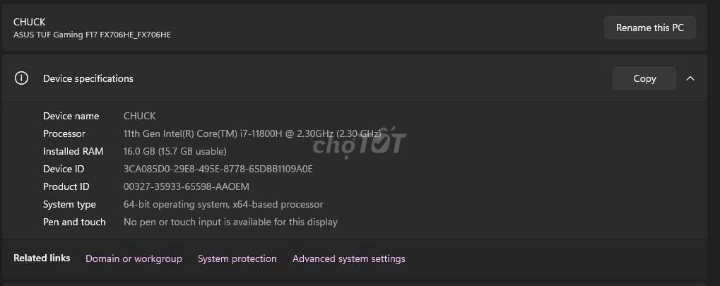 ASUS TUF Gaming F17 i7-11800H 17.3 inch 8GB. Mua bán Laptop tại Quận Gò Vấp Tp Hồ Chí Minh được đăng bởi Long Nguyễn hình 1
