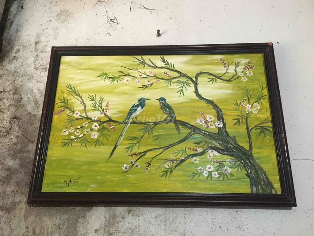 Tranh sơn dầu Chim và hoa Xanh lá 44x64cm. Mua bán Đồ sưu tầm, đồ cổ tại Thành phố Biên Hòa Đồng Nai được đăng bởi Tuấn Nguyễn hình 1