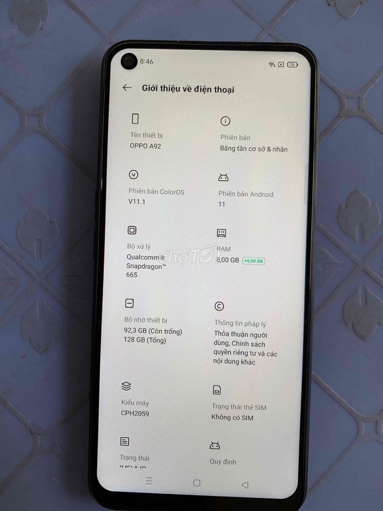 Oppo A92 8/128G Xanh đen. Mua bán Điện thoại tại Quận Bình Tân Tp Hồ Chí Minh được đăng bởi lê quốc chương hình 1