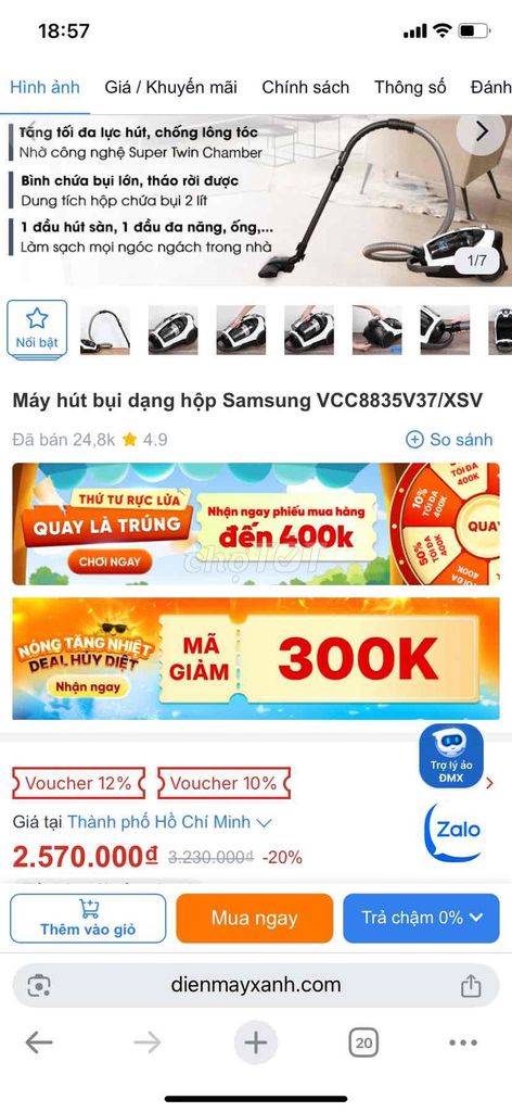 Máy hút bụi Samsung SC8836. Mua bán Thiết bị vệ sinh, nhà tắm tại Quận Hoàng Mai Hà Nội được đăng bởi ĐTL hình 1