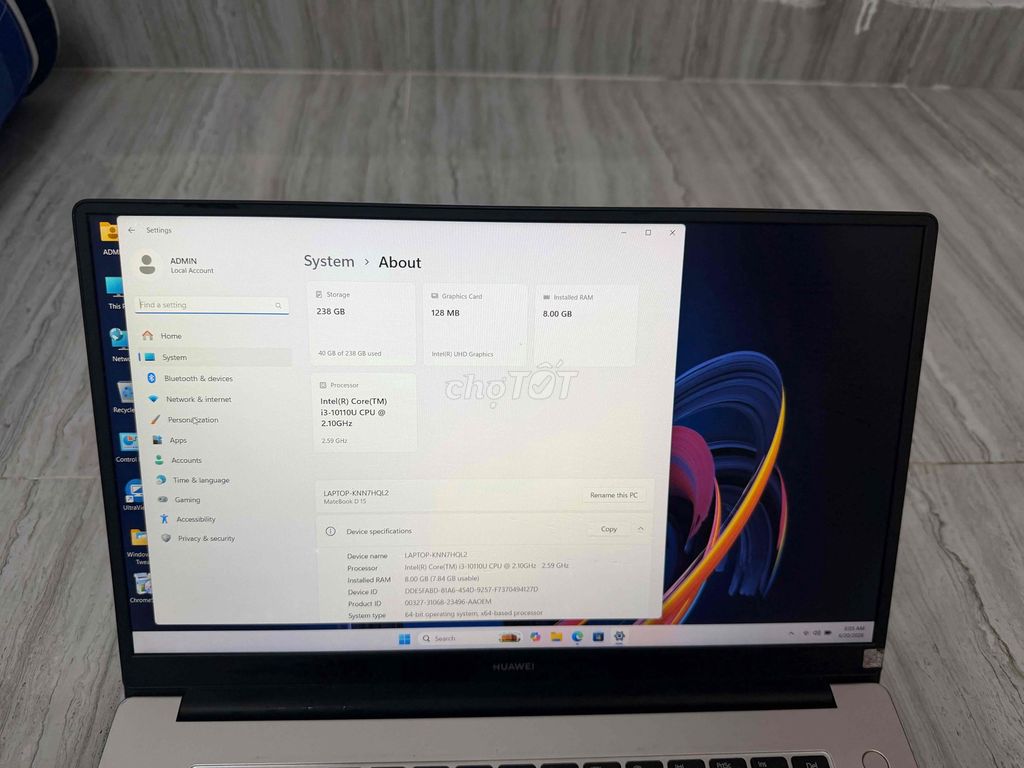 Huawei Matebook D15 ( i3-10110U / 8gb /256gb ) 98%. Mua bán Laptop tại Quận 8 Tp Hồ Chí Minh được đăng bởi khánh minh nguyễn hình 1