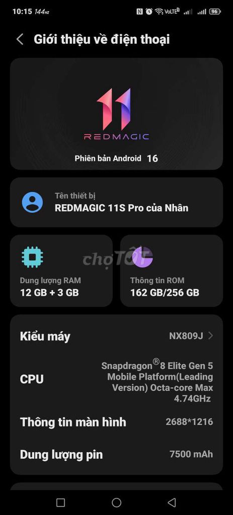 RedMagic 11S Pro 12GB/256GB . Mua bán Điện thoại tại Quận 7 Tp Hồ Chí Minh được đăng bởi Nhân hình 1