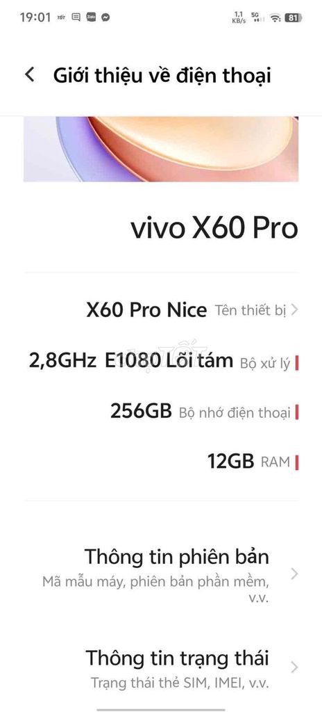 Vivo X60 Pro 256GB. Mua bán Điện thoại tại Huyện Gia Lâm Hà Nội được đăng bởi cong ty minh long hình 1