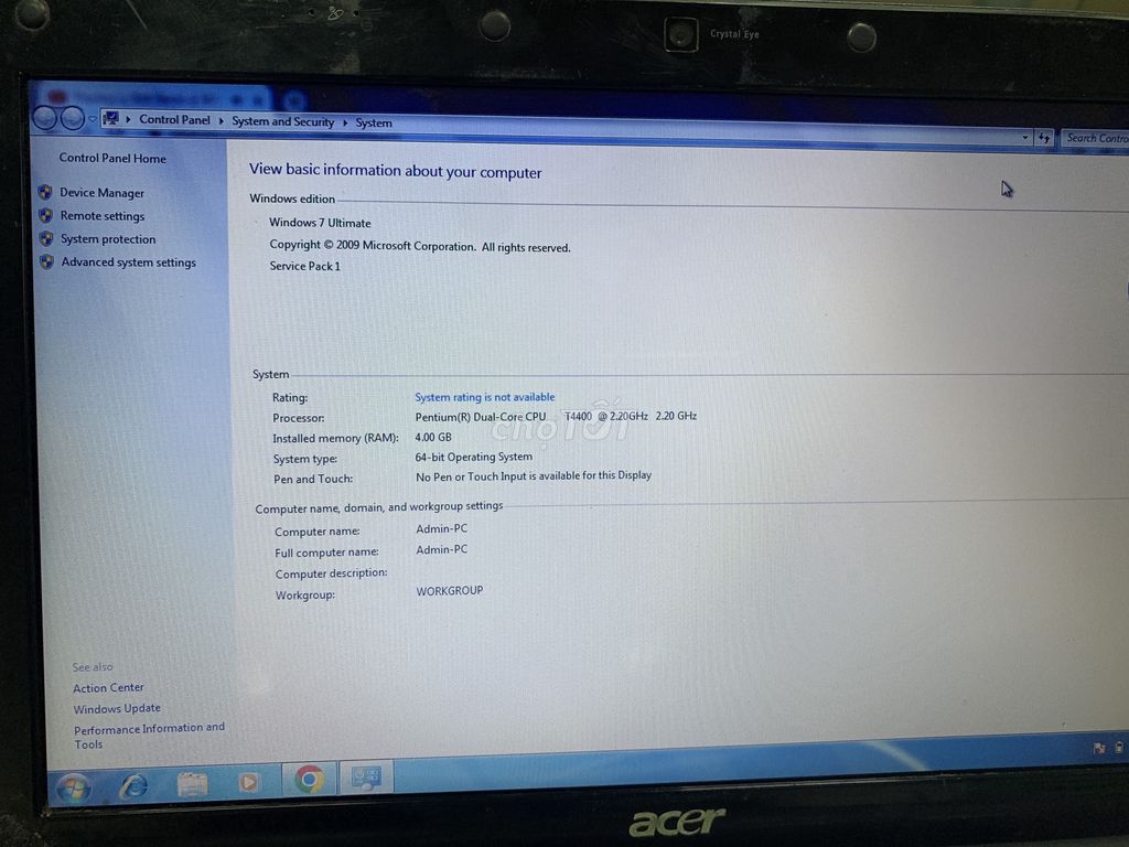 Laptop Acer Aspire Ram 4GB ổ 250GB dùng văn phòng