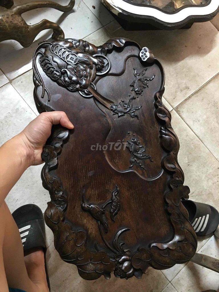 Tranh gỗ Cóc tìu hiu chim muông màu mun