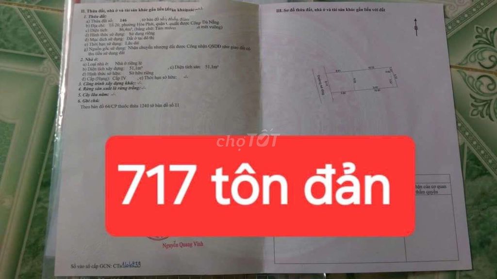 Nhà Kiệt 717 Tôn Đản sát chợ Hoà Phát