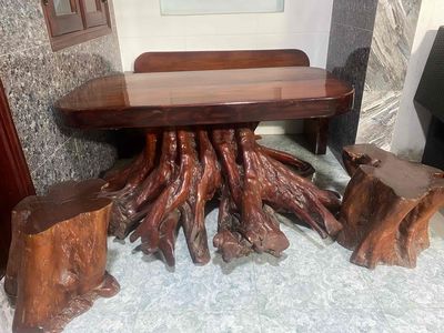 Bộ bàn ghế gỗ gốc cây (1 bàn,2 ghế dài,2 ghế đơn)