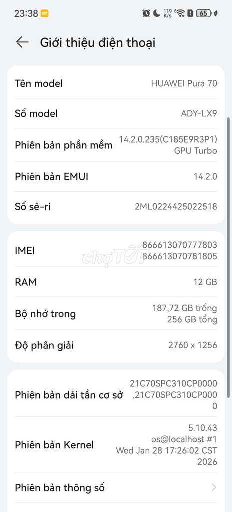 Huawei Pura 70 256GB Đen Đã sử dụng. Mua bán Điện thoại tại Quận Hà Đông Hà Nội được đăng bởi 2D PC hình 1