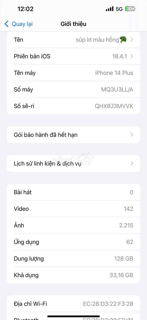 Apple iPhone 14 Plus 128GB Hồng 78%. Mua bán Điện thoại tại Thành phố Thủ Đức Tp Hồ Chí Minh được đăng bởi gà rán hình 1